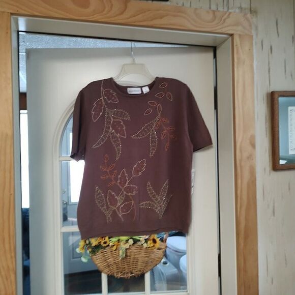 New Alfred Dunner Ocho Rios Coffee Colored Short Sleeve Sweater Women's XL - Picture 1 of 2